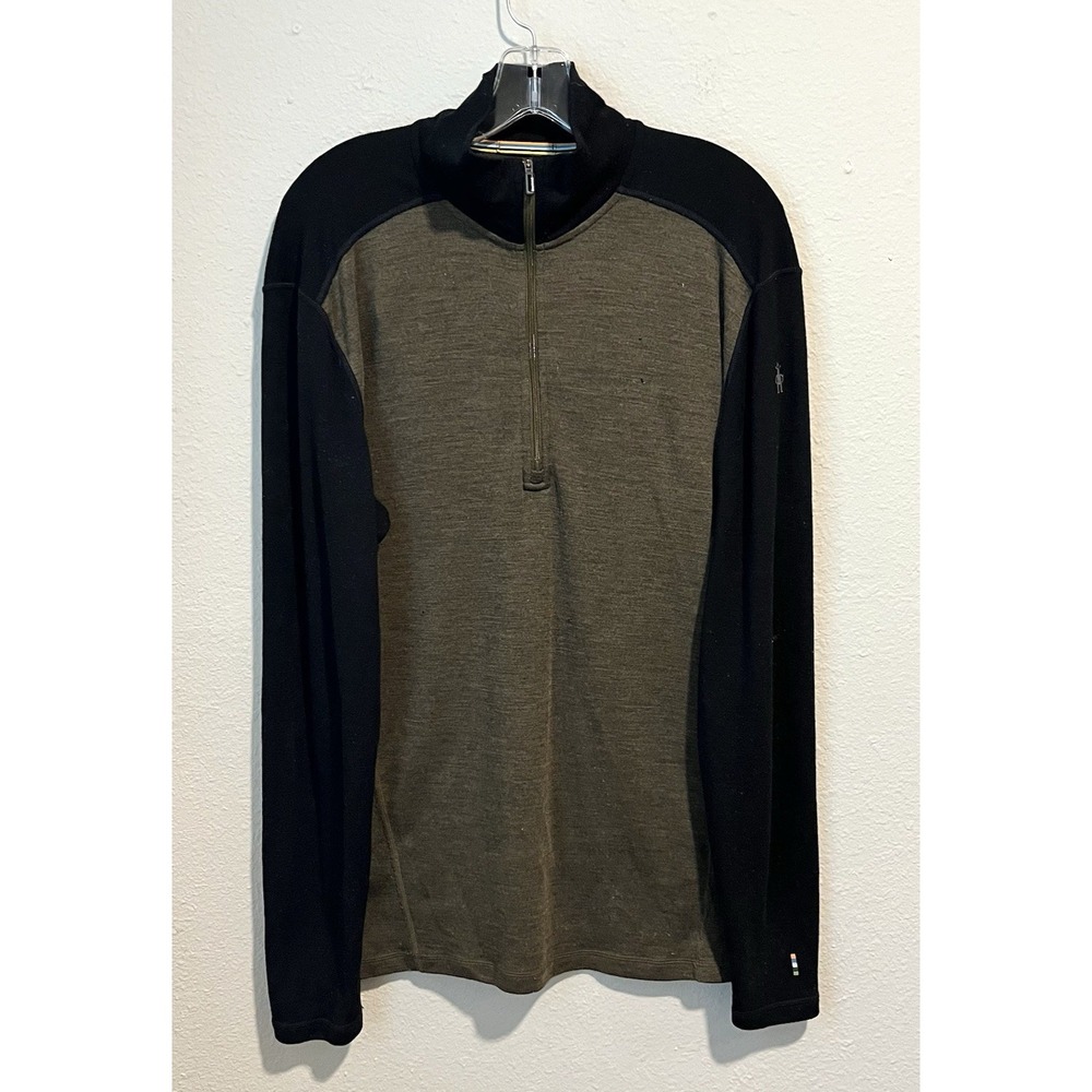 Smartwool Pullover Mens 1/4 Zip Large Green Merino 250 Wool Base Layer FLAWS
